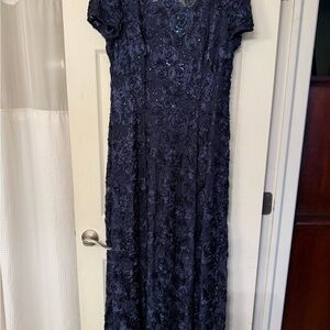 Alex Evenings Navy Floral Lace Maxi Dress